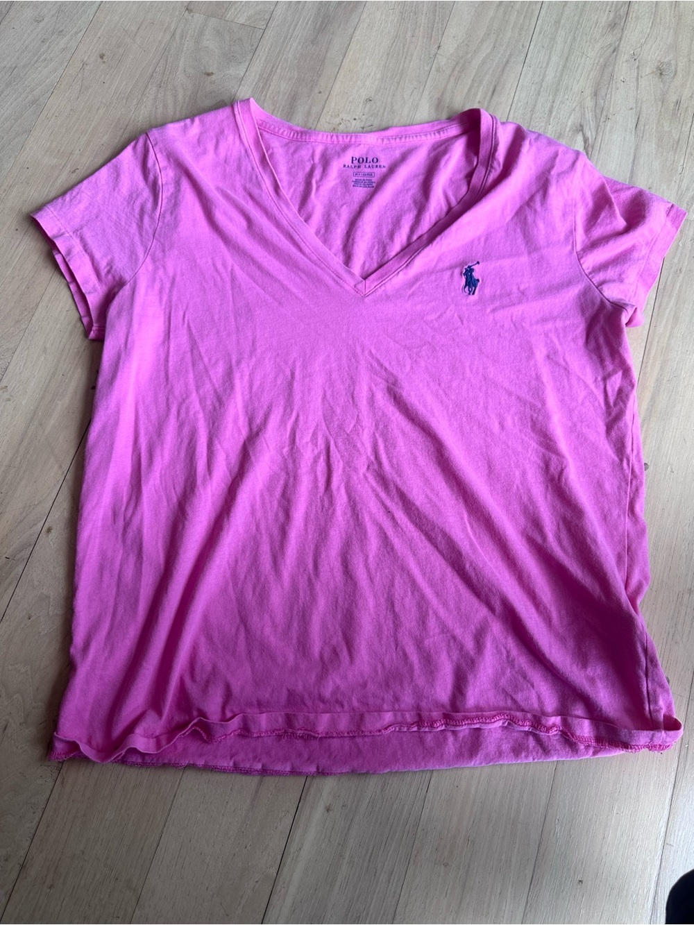 Ralph Lauren Hot Pink V-Neck Tee with Navy Polo Pony